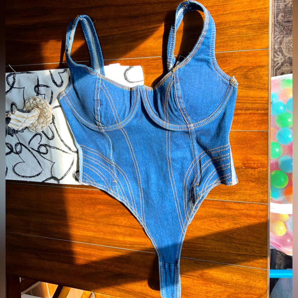 Adidas X Ivy Park Beyoncé Rodeo Denim Bodysuit Dark Denim Women Size XL